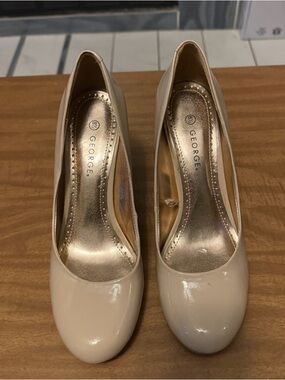 George Cream Patent Round-Toe Heels